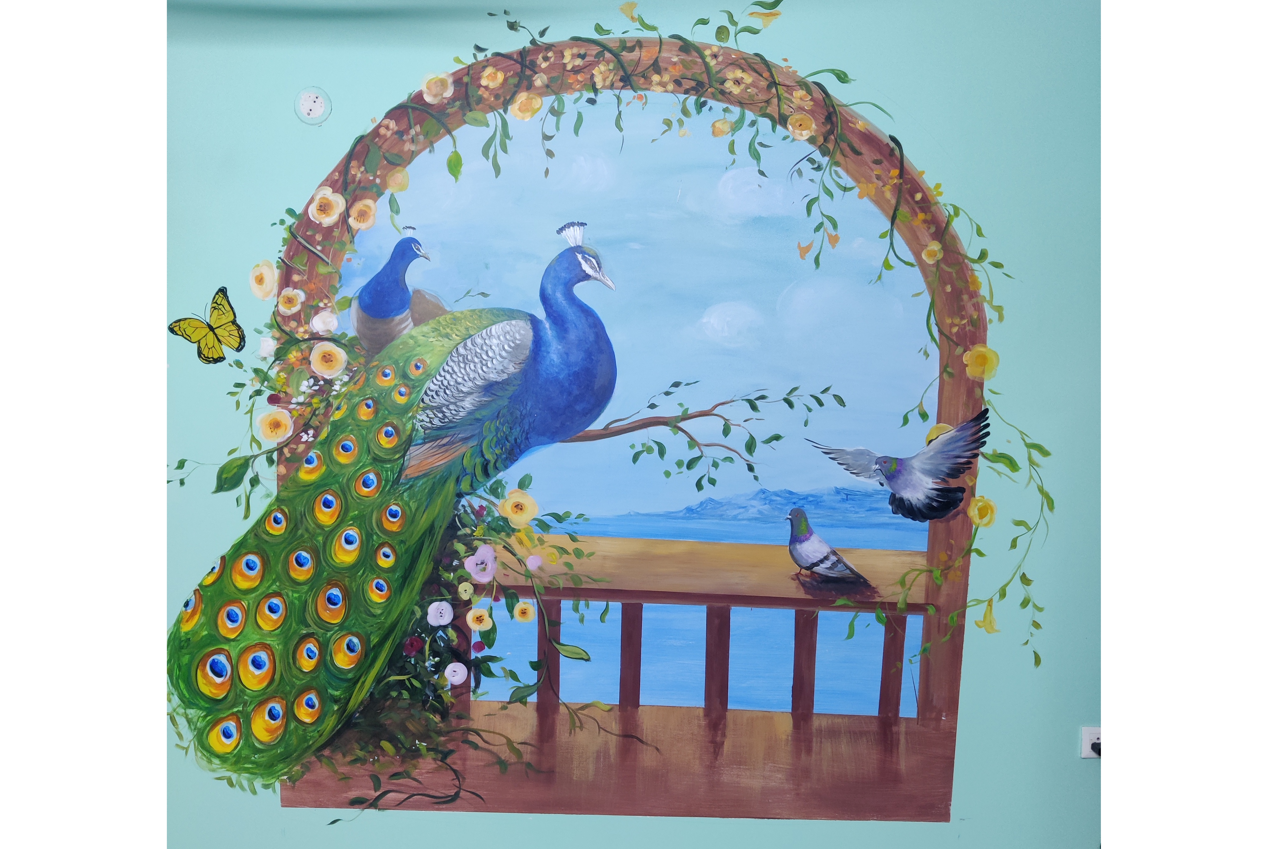 ColourDrive-ColourDrive Birds Sanctuary House Wall Free Hand Art Design Painting  for Living Room,Master Bedroom